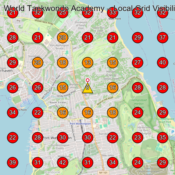 World Taekwondo Academy GeoGrid visibility map for Martial Arts School in Port Washington